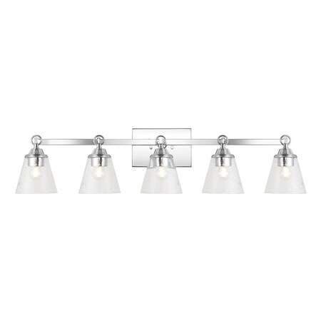 Jonathan Y Marion 36.5" 5-Light Hurricane Metal/Seeded Glass LED Vanity Light, Chrome JYL7901A