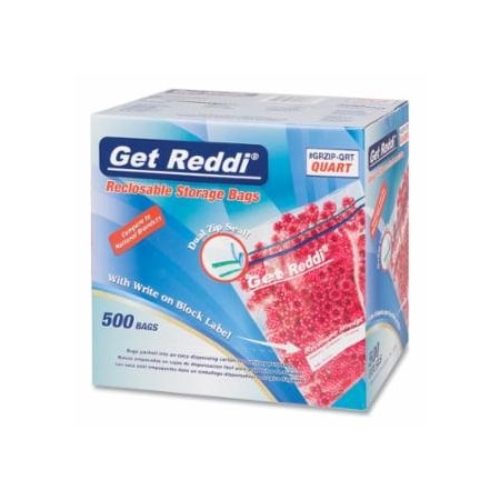 Get Reddi Double Zipper Reclosable Bags, 7 in x 8 in, 1.75 mil, Quart 879-GRZIP-QRT