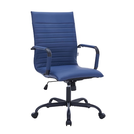 Leisuremod Harris Faux Leather Office Chair - Mid-Back Ergonomic Swivel Desk Chair, Iron Base HOBL19BUL