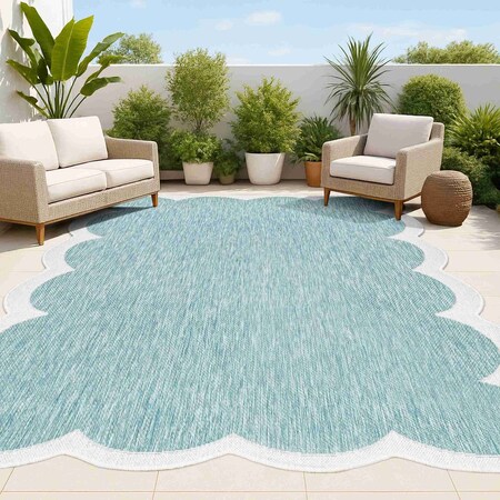 Jonathan Y Alice Classic Cottage Two-Tone Scalloped Turquoise/Cream 5 ft. x 8 ft. Shaped Area Rug SHP103D-5