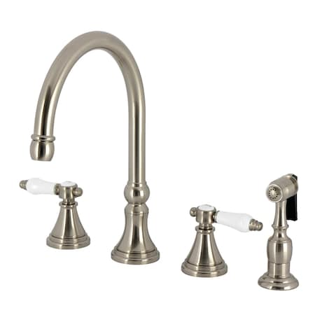 Kingston Brass Double-Handle Widespread Kitchen Faucet with Brass Sprayer, Brushed Nickel KS2798BPLBS