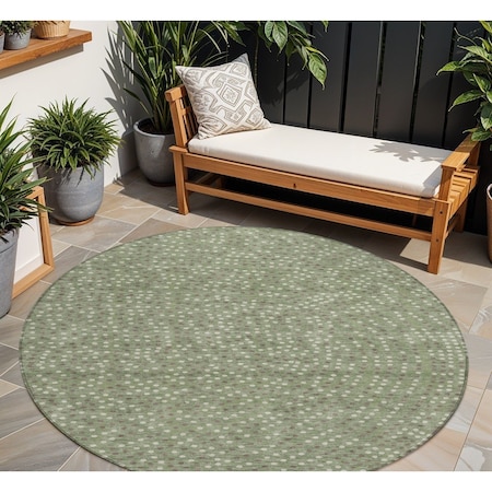 Homeroots 8' Sage Gray And Ivory Round Polka Dot Washable Indoor Outdoor Area Rug 599078