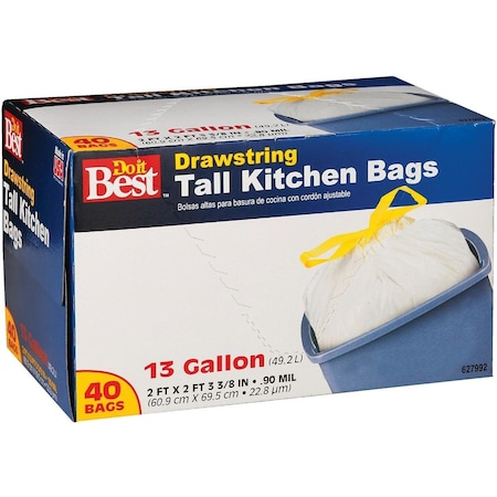 All-Source 13 Gal. Tall Kitchen White Trash Bag, 40PK 627992