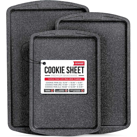 Bakken-Swiss 3-Piece Cookie Sheet Set, Non-Stick, Stackable, Gray Marble Ceramic Coating BKWAV3PMAR