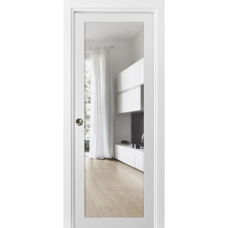 Sartodoors Sliding French Pocket Door Clear Glass, Lucia 2166 White Silk, Kit Trims Rail Hardware, Solid Woo LUCIA2166PD-WS-28