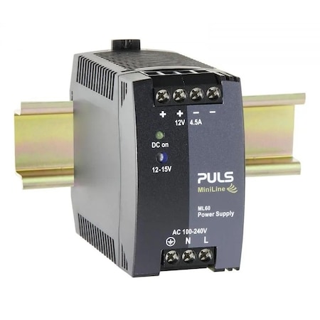 Puls Din Rail Power Supplies for 1-Phase System, 12V, 4.5A, -40DegC Operation ML60.122