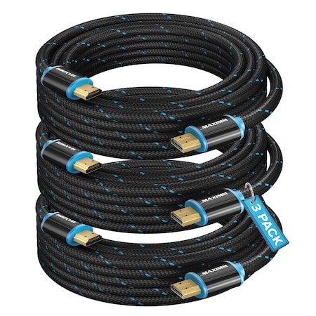 Maximm 12ft 4K 60Hz 18Gbps HDMI 2.0 Braided Cable, 3PK HD2-12FT-3PK