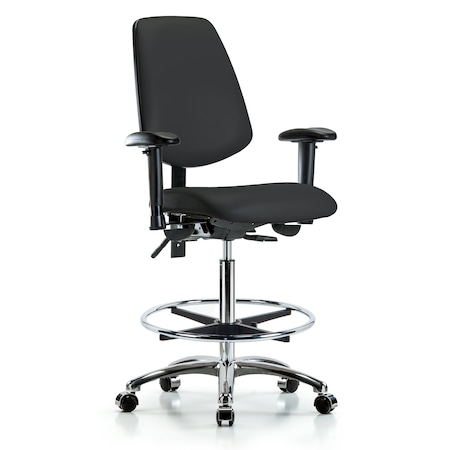 Blue Ridge Ergonomics High Bench Chair Adjustable Arms, 26" to 35-1/2" Height, Vinyl, Black BR-VHBCH-MB-CR-T1-A1-CF-CC-8540