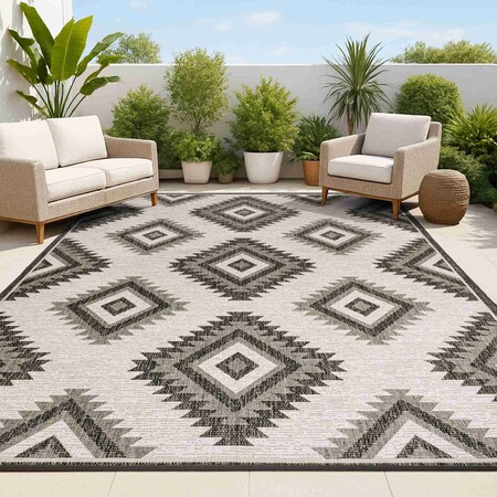 Jonathan Y Lior Geometric Moroccan Diamond Black/Cream 8 ft. x 10 ft. Indoor/Outdoor Area Rug TSN202A-8