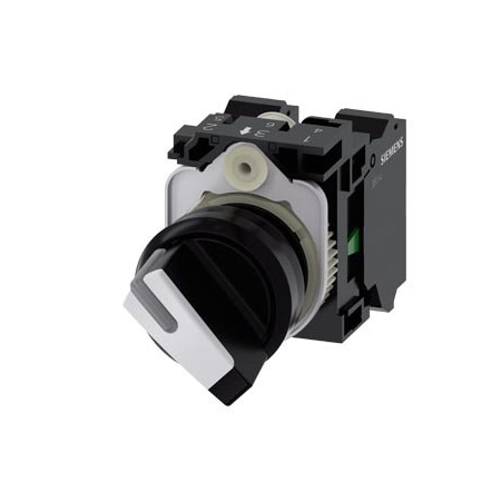 Siemens Selector switch, illuminable, 22 mm, round, plastic, white, selector 3SU1100-2BF60-3MA0