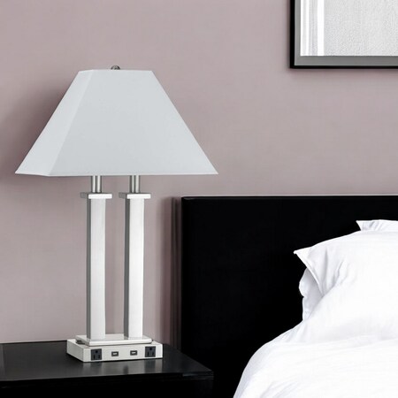 Homeroots 26" Nickel Metal Two Light Desk USB Table Lamp With White Novelty Shade 524756