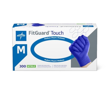 Medline FitGuard Touch Powder-Free Nitrile Exam Gloves, Size M, 300PK FG3002H