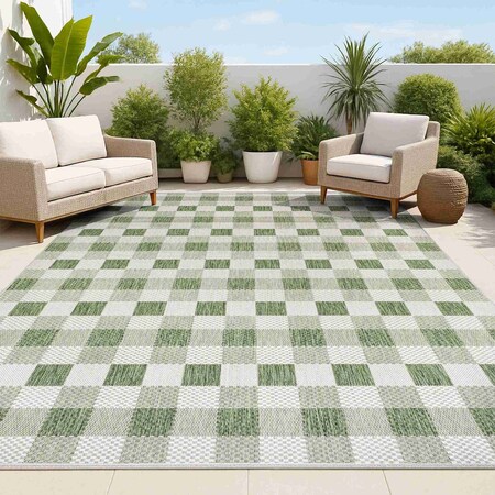 Jonathan Y Darcy Traditional Geometric Bold Gingham Green/Cream 8 ft. x 10 ft. Indoor/Outdoor Area Rug TSN201E-8