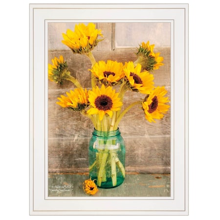 Homeroots Country Sunflowers I 1 White Framed Print Wall Art 404305