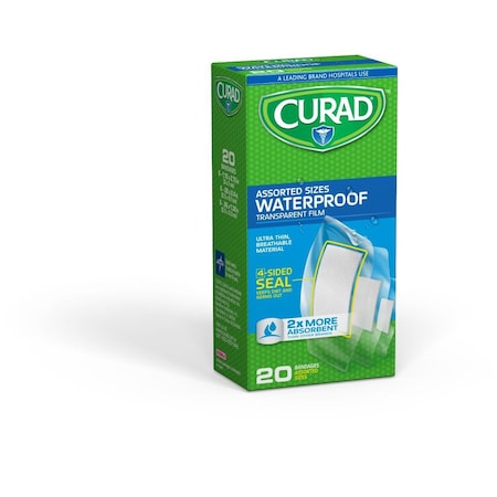 Medline CURAD Clear Polyurethane Film Waterproof Adhesive Bandages, Assorted Sizes, 24PK CUR5108