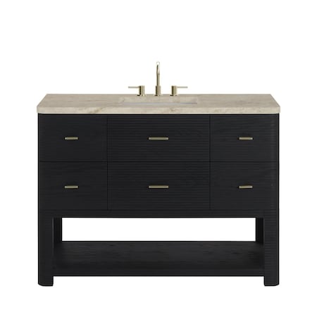 James Martin Vanities Lucian 48" Single Vanity, Carbon Oak, w/ 3 CM Tajnar Eclos Widespread Top D704-V48-CBO-WTJR
