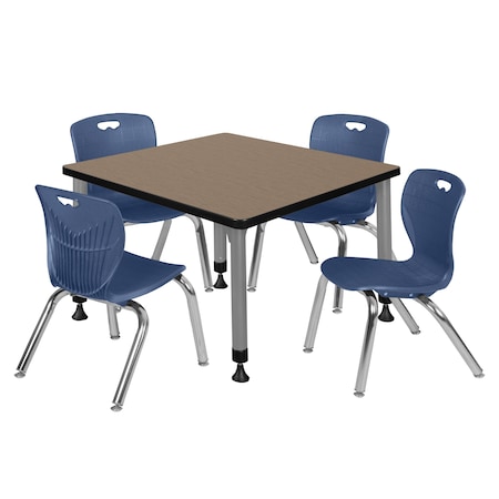 Regency Square Kee Adjustable Classroom Table W/ 4 Andy Stack Chairs, 30 in W, 30 in L, Noble Oak TB3030NOAPGY45NV
