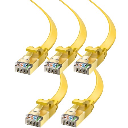 Maximm 15ft Cat7 Flat Shielded Ethernet Cable 10Gbps RJ45, 5PK, Yellow, 5PK CAT7F-15YL5PK