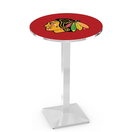 Holland Bar Stool Co 36" Chrome Chicago Blackhawks Pub Table, 36" dia. Top L217C3636ChiHwk-R