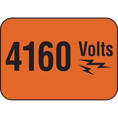 Brady 4160 VOLTS Sign, 3.5in H x 5in W x 0.006in D, Black on Orange 20938