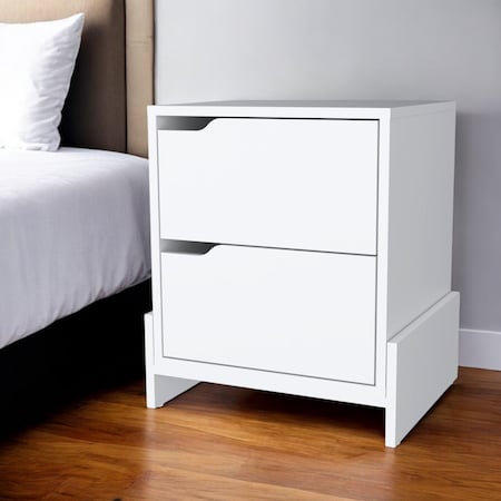 Homeroots 20" White Wood Two Drawer Nightstand 534909
