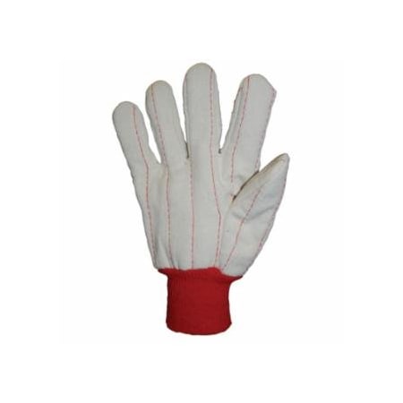Anchor Brand Cotton Canvas Double-Palm w/Nap-in Finish Gloves, Red Knit-Wrist Cuff, Natural White, Large, 12PK 101-1050