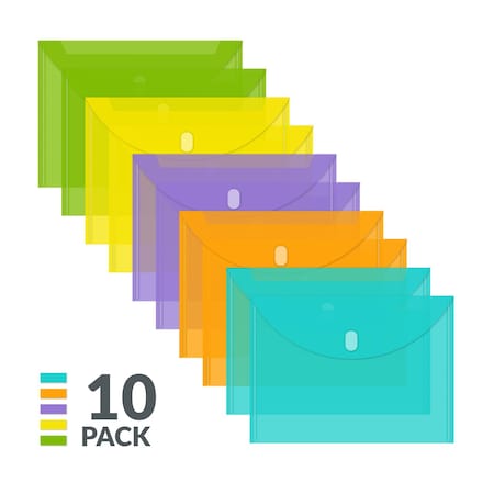 C-Line Products 8-1/2" x 11" Assorted Reusable Top Load XL Poly Envelope with Hook and Loop Closure, 10/PK 58030
