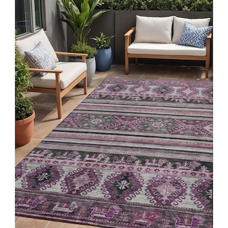 Homeroots 5' X 8' Purple Plum And Gray Tribal Washable Indoor Outdoor Area Rug 615423