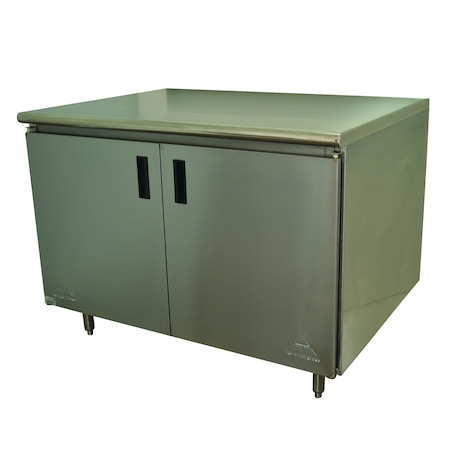 Advance Tabco Special Value Work Table 48 in.W x 24 in.D cabinet base with mid-shelf & hinged doors EHB-SS-244M-X