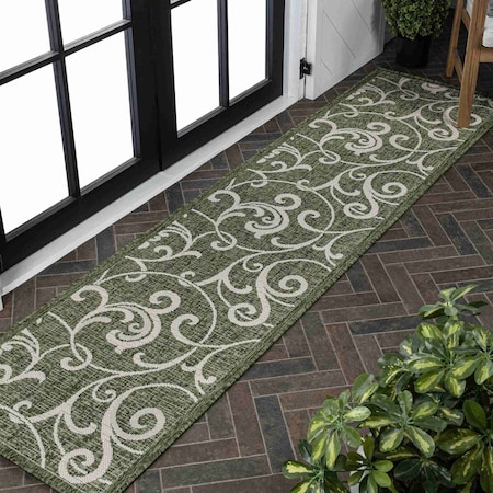 Jonathan Y Maribel Traditional Classic All-Over Scroll Green/Cream 2 ft. x 8 ft. Indoor/Outdoor Runner Rug TSN205D-28