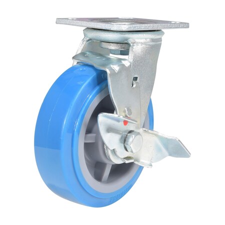 Vestil Polyurethane Swivel With Brake Caster 6 In. Diameter x 2 In. Width 903 lb Light Blue/Gray CST-KB-6X2PUP-SWB