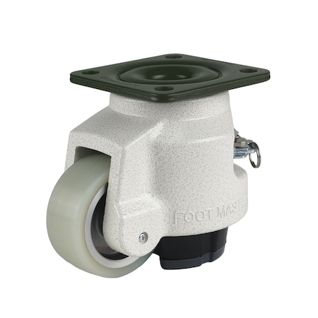 Foot Master Leveling Caster, Rachet, 75mm MC Nylon Wheel, 95x95mm Plate, Swivel, 750kg Cap, NBR Foot Pad, Ivory GDR-100-F-HUP