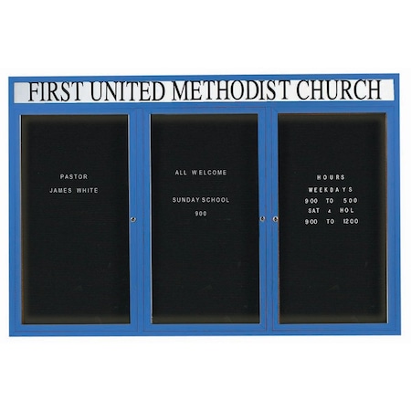 Aarco Illuminated Enclosed Letter Board Directory w/ Powder Coated Blue Al Frame and Header, 48''Hx72''W ADC4872-3HIB