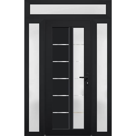 Vdomdoors Front Exterior Prehung FiberGlass Door Frosted Glass / Manux 8088 Matte Black / 2 Sidelight and Tra MANUX8088EXD-BLK-W16+36+16 x H80+14-LH