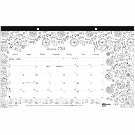 Blueline Monthly Desk Pad Calendar, DoodlePlan Coloring Pages, 17.75 x 10.88, 12-Month (Jan-Dec): 2025 C2917001