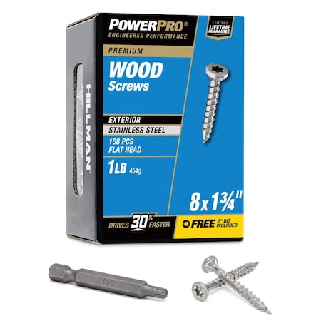Hillman Power Pro No. 8 Ga. X 1 3/4 in. L Stainless Steel Star Flat Head Exterior Deck Screws 1 lb 1 48620V4