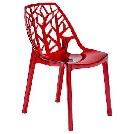Leisuremod Cornelia Modern Stackable Dining Chair with Cut-Out Tree Design, Transparent Red C18TR