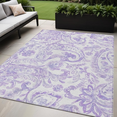 Homeroots 5' X 8' Lavender Ivory And Purple Paisley Washable Indoor Outdoor Area Rug 588649