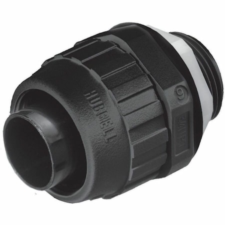 Hubbell Wiring Device-Kellems Conduit Fitting Connector, 1/2 in, Threaded, Nylon, PVC Coated, Black P050NBKA