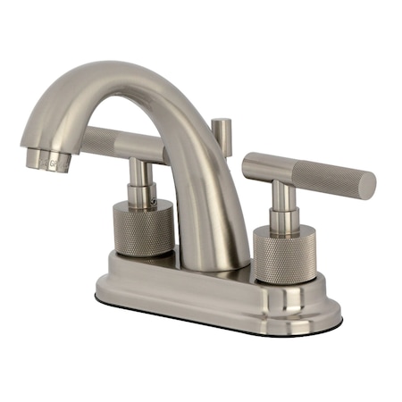 Kingston Brass Knurled Double-Handle 4" Centerset Bathroom Faucet with Brass Pop-Up, Brushed Nickel KS8618KNL