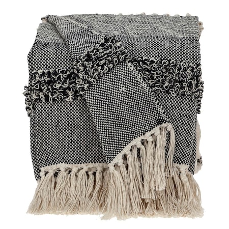 Homeroots Boho Beige and Black Handloom Weave Throw with Decorative Tassels 476222