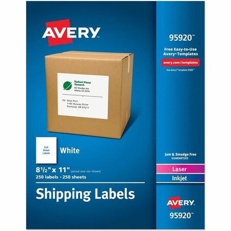 Avery Dennison Shipping Label, 8 1/2" Label W, 1 Labels per Sheet White 95920