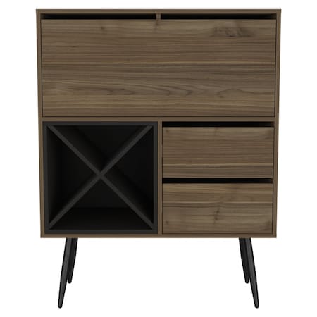 Homeroots 46in Dark Brown and Black Wood Console Bar Cabinet With Single Door And Two Drawers 477712