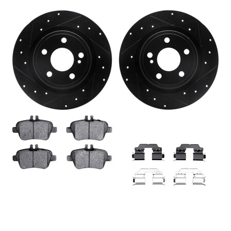 Dynamic Friction Co DFC Rotors-Drilled & Slotted-Black w/ 5000 Advanced Brake Pads Incl Hdw 8512-63066