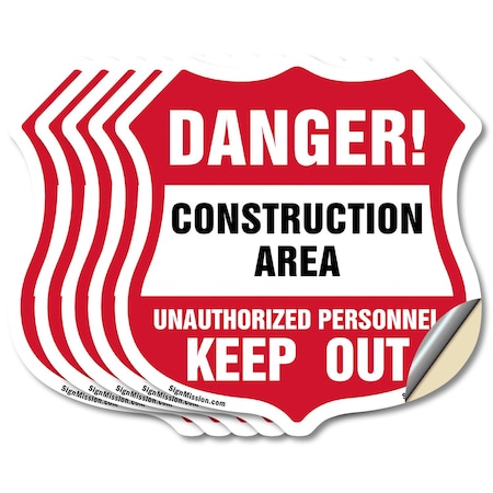 Signmission Construction Area Shield Sign Danger! Un, 6 inch X 6 inch, Vinyl Decal, 5PK SHI-D-5PACK-6-373