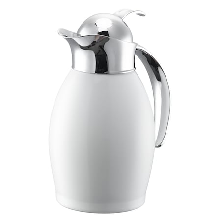 Service Ideas Nicollet Series 0.6-Liter Stainless Vacuum Insulated Carafe with Push Button Lid in Radiant White NIC06BSPBWH