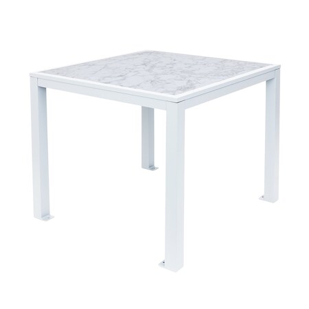 Bfm Seating Surf Inlay 4-Leg Bolt-Down Table 36x36 - Carrara Top - White Frame - Umbrella hole optional PH4L3636CRWH