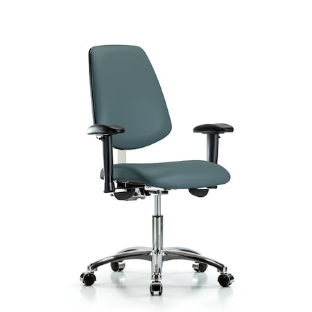 Blue Ridge Ergonomics Clean Room Chair Vin Desk Chair, Med, Bk, Cast, Blu, CL100, Adjustable Arms, 18" to 23" Height, Vinyl BR-NCR-VDHCH-MB-CR-T1-A1-CC-8546