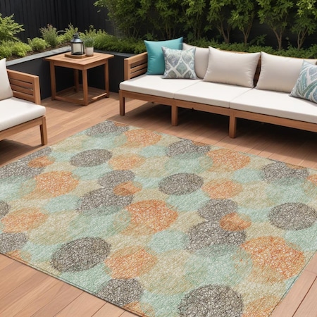 Homeroots 9' X 12' Beige Aqua And Orange Polka Dot Washable Indoor Outdoor Area Rug 614651
