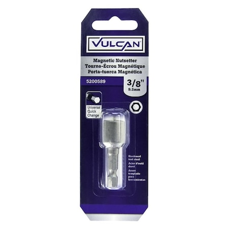 Vulcan Magnetic Nutsetter, 38 in Drive, Hex Drive, 134 in L, 14 Quick Change in Shank 312401OR